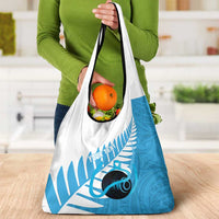 New Zealand Lawn Bowls Prostate Cancer Custom Grocery Bag Aotearoa Maori Silver Fern Blue Ribbon LT14 - Polynesian Pride
