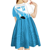 New Zealand Lawn Bowls Prostate Cancer Custom Kid Short Sleeve Dress Aotearoa Maori Silver Fern Blue Ribbon LT14 - Polynesian Pride