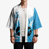 New Zealand Lawn Bowls Prostate Cancer Custom Kimono Aotearoa Maori Silver Fern Blue Ribbon LT14 - Polynesian Pride