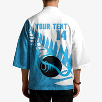 New Zealand Lawn Bowls Prostate Cancer Custom Kimono Aotearoa Maori Silver Fern Blue Ribbon LT14 - Polynesian Pride