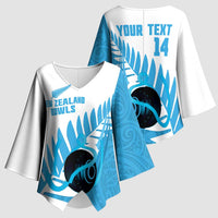 New Zealand Lawn Bowls Prostate Cancer Custom Kimono Sleeve Blouse Aotearoa Maori Silver Fern Blue Ribbon LT14 - Polynesian Pride