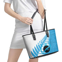 New Zealand Lawn Bowls Prostate Cancer Custom Leather Tote Bag Aotearoa Maori Silver Fern Blue Ribbon LT14 - Polynesian Pride