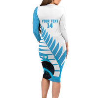 New Zealand Lawn Bowls Prostate Cancer Custom Long Sleeve Bodycon Dress Aotearoa Maori Silver Fern Blue Ribbon LT14 - Polynesian Pride