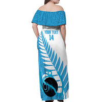 New Zealand Lawn Bowls Prostate Cancer Custom Off Shoulder Maxi Dress Aotearoa Maori Silver Fern Blue Ribbon LT14 - Polynesian Pride