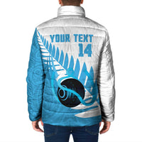 New Zealand Lawn Bowls Prostate Cancer Custom Padded Jacket Aotearoa Maori Silver Fern Blue Ribbon LT14 - Polynesian Pride