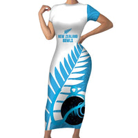 New Zealand Lawn Bowls Prostate Cancer Custom Short Sleeve Bodycon Dress Aotearoa Maori Silver Fern Blue Ribbon LT14 Long Dress Blue - Polynesian Pride