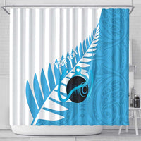 New Zealand Lawn Bowls Prostate Cancer Custom Shower Curtain Aotearoa Maori Silver Fern Blue Ribbon LT14 - Polynesian Pride
