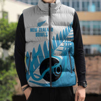 New Zealand Lawn Bowls Prostate Cancer Custom Sleeveless Puffer Jacket Aotearoa Maori Silver Fern Blue Ribbon LT14 - Polynesian Pride