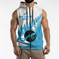 New Zealand Lawn Bowls Prostate Cancer Custom Sleeveless Zip Hoodie Aotearoa Maori Silver Fern Blue Ribbon LT14 - Polynesian Pride