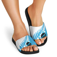 New Zealand Lawn Bowls Prostate Cancer Custom Slide Sandals Aotearoa Maori Silver Fern Blue Ribbon LT14 - Polynesian Pride