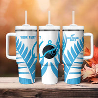 New Zealand Lawn Bowls Prostate Cancer Custom Tumbler With Handle Aotearoa Maori Silver Fern Blue Ribbon LT14 - Polynesian Pride