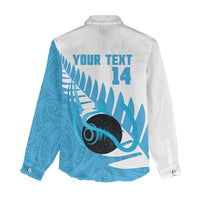 New Zealand Lawn Bowls Prostate Cancer Custom Women Casual Shirt Aotearoa Maori Silver Fern Blue Ribbon - Polynesian Pride