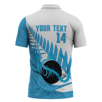 New Zealand Lawn Bowls Prostate Cancer Custom Zipper Polo Shirt Aotearoa Maori Silver Fern Blue Ribbon LT14 - Polynesian Pride