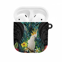 Sulphur-crested Cockatoo New Zealand AirPods Case Paua Shell Aotearoa Maori Tropical Flowers LT14 Black - Polynesian Pride