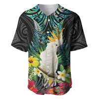 Sulphur-crested Cockatoo New Zealand Baseball Jersey Paua Shell Aotearoa Maori Tropical Flowers LT14 Black - Polynesian Pride