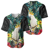 Sulphur-crested Cockatoo New Zealand Baseball Jersey Paua Shell Aotearoa Maori Tropical Flowers LT14 - Polynesian Pride