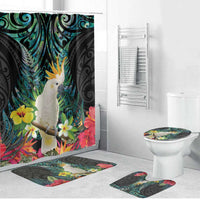 Sulphur-crested Cockatoo New Zealand Bathroom Set Paua Shell Aotearoa Maori Tropical Flowers LT14 Bathroom Set (4 pcs) Black - Polynesian Pride