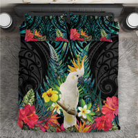 Sulphur-crested Cockatoo New Zealand Bedding Set Paua Shell Aotearoa Maori Tropical Flowers - Polynesian Pride