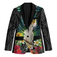 Sulphur-crested Cockatoo New Zealand Blazer Paua Shell Aotearoa Maori Tropical Flowers LT14 Unisex Black - Polynesian Pride