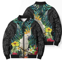Sulphur-crested Cockatoo New Zealand Bomber Puffer Jacket Paua Shell Aotearoa Maori Tropical Flowers LT14 - Polynesian Pride