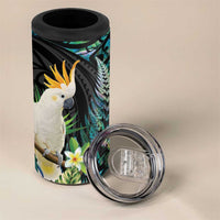 Sulphur-crested Cockatoo New Zealand 4 in 1 Can Cooler Tumbler Paua Shell Aotearoa Maori Tropical Flowers LT14 - Polynesian Pride