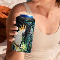 Sulphur-crested Cockatoo New Zealand 4 in 1 Can Cooler Tumbler Paua Shell Aotearoa Maori Tropical Flowers LT14 - Polynesian Pride