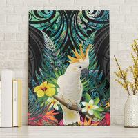 Sulphur-crested Cockatoo New Zealand Canvas Wall Art Paua Shell Aotearoa Maori Tropical Flowers LT14 Without Frame Black - Polynesian Pride