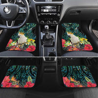 Sulphur-crested Cockatoo New Zealand Car Mats Paua Shell Aotearoa Maori Tropical Flowers LT14 Set 4pcs Black - Polynesian Pride