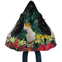 Sulphur-crested Cockatoo New Zealand Cloak Paua Shell Aotearoa Maori Tropical Flowers LT14 Unisex Black - Polynesian Pride