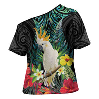 Sulphur-crested Cockatoo New Zealand Cross Shoulder Shirt Paua Shell Aotearoa Maori Tropical Flowers LT14 - Polynesian Pride