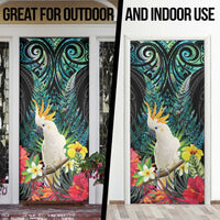 Sulphur-crested Cockatoo New Zealand Door Cover Paua Shell Aotearoa Maori Tropical Flowers LT14 - Polynesian Pride