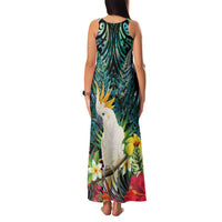 Sulphur-crested Cockatoo New Zealand Family Matching Tank Maxi Dress and Hawaiian Shirt Paua Shell Aotearoa Maori Tropical Flowers LT14 - Polynesian Pride