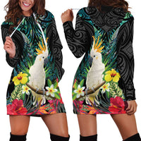 Sulphur-crested Cockatoo New Zealand Hoodie Dress Paua Shell Aotearoa Maori Tropical Flowers LT14 - Polynesian Pride