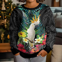 Sulphur-crested Cockatoo New Zealand Kid Ugly Christmas Sweater Paua Shell Aotearoa Maori Tropical Flowers LT14 - Polynesian Pride