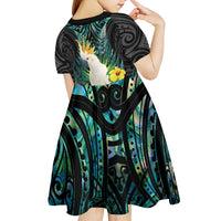 Sulphur-crested Cockatoo New Zealand Kid Short Sleeve Dress Paua Shell Aotearoa Maori Tropical Flowers LT14 - Polynesian Pride