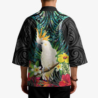 Sulphur-crested Cockatoo New Zealand Kimono Paua Shell Aotearoa Maori Tropical Flowers LT14 - Polynesian Pride
