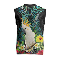 Sulphur-crested Cockatoo New Zealand Christmas Knitted V-Neck Vest Paua Shell Aotearoa Maori Tropical Flowers LT14 - Polynesian Pride