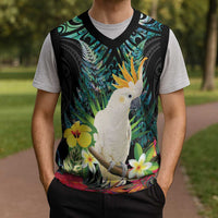 Sulphur-crested Cockatoo New Zealand Christmas Knitted V-Neck Vest Paua Shell Aotearoa Maori Tropical Flowers LT14 - Polynesian Pride