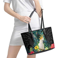Sulphur-crested Cockatoo New Zealand Leather Tote Bag Paua Shell Aotearoa Maori Tropical Flowers LT14 - Polynesian Pride