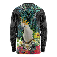 Sulphur-crested Cockatoo New Zealand Long Sleeve Shirt Paua Shell Aotearoa Maori Tropical Flowers LT14 - Polynesian Pride