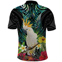 Sulphur-crested Cockatoo New Zealand Polo Shirt Paua Shell Aotearoa Maori Tropical Flowers LT14 - Polynesian Pride