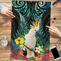 Sulphur-crested Cockatoo New Zealand Puzzle Paua Shell Aotearoa Maori Tropical Flowers LT14 Black - Polynesian Pride