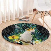 Sulphur-crested Cockatoo New Zealand Round Carpet Paua Shell Aotearoa Maori Tropical Flowers LT14 - Polynesian Pride
