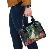 Sulphur-crested Cockatoo New Zealand Shoulder Handbag Paua Shell Aotearoa Maori Tropical Flowers LT14 - Polynesian Pride