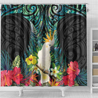 Sulphur-crested Cockatoo New Zealand Shower Curtain Paua Shell Aotearoa Maori Tropical Flowers LT14 - Polynesian Pride