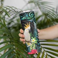 Sulphur-crested Cockatoo New Zealand Skinny Tumbler Paua Shell Aotearoa Maori Tropical Flowers LT14 - Polynesian Pride