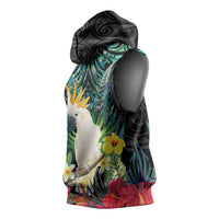 Sulphur-crested Cockatoo New Zealand Sleeveless Hoodie Paua Shell Aotearoa Maori Tropical Flowers LT14 - Polynesian Pride