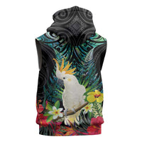 Sulphur-crested Cockatoo New Zealand Sleeveless Zip Hoodie Paua Shell Aotearoa Maori Tropical Flowers LT14 - Polynesian Pride
