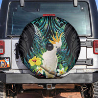 Sulphur-crested Cockatoo New Zealand Spare Tire Cover Paua Shell Aotearoa Maori Tropical Flowers LT14 Black - Polynesian Pride