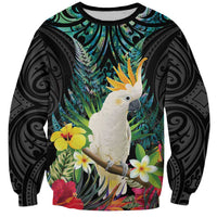 Sulphur-crested Cockatoo New Zealand Sweatshirt Paua Shell Aotearoa Maori Tropical Flowers LT14 Unisex Black - Polynesian Pride